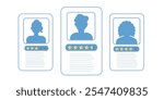 Set of profile cards with user silhouettes and star ratings.
