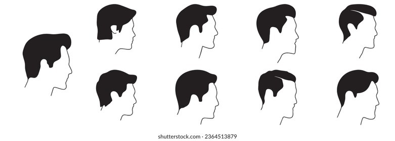 Set of profile man silhouette. Hand drawn men's profiles for avatar in doodle style. Vector illustration.