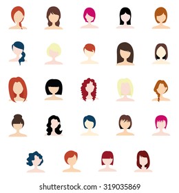 Set of profile pictures of women with beautiful hairstyles