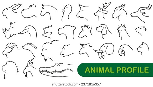 A set of profiles of various animals and birds. Animals in profile. Black icons on a white background. EPS 10.