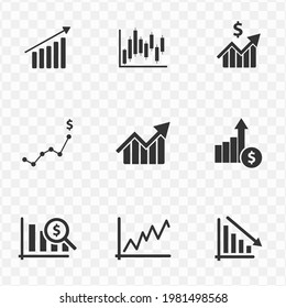 Set of profit simple vector icons in dark color and transparent background(png). Vector illustration.