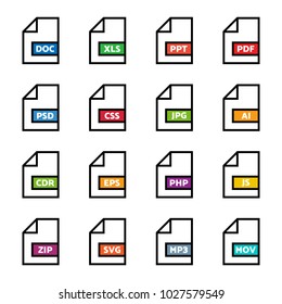 Set of program file formats icons. Vector illustration