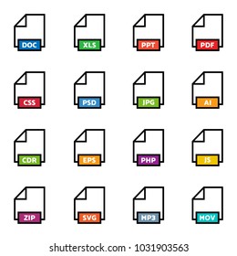 Set of program file formats icons. Vector illustration