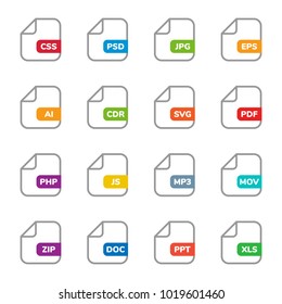 Set of program file formats and labels icons. Vector illustration