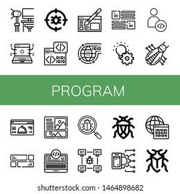 Set of program icons such as Studio, Development, Anti bug, Binary code, Website design, Programming, Layout, Developer, Bug, Loyalty card, Api , program
