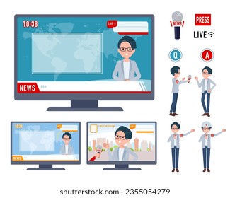 A set of Programmer engineer man appearing in news programs.It's vector art so easy to edit.