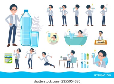 A set of Programmer engineer man drinking water.It's vector art so easy to edit.