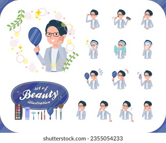 A set of Programmer engineer man on beauty.There are various actions such as skin care and makeup.It's vector art so easy to edit.