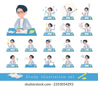 A set of Programmer engineer man on study.It's vector art so easy to edit.