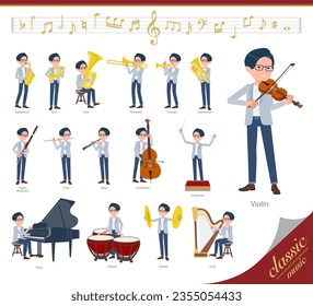 A set of Programmer engineer man on classical music performances.It's vector art so easy to edit.
