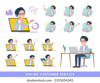 A set of Programmer engineer man serving customers online.It's vector art so easy to edit.