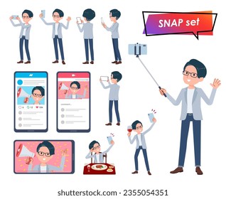 A set of Programmer engineer man shooting with a smartphone.It's vector art so easy to edit.