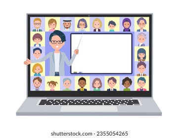 A set of Programmer engineer man teaching lessons online.It's vector art so easy to edit.