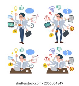 A set of Programmer engineer man who perform multitasking in the office.It's vector art so easy to edit.