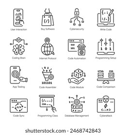 Set of Programming and SEO Services Linear Icons 