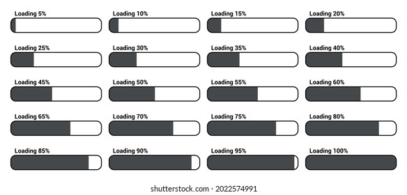 set of progress loading bar 5% to 100%