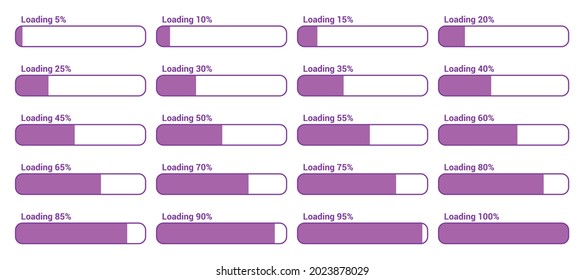 set of progress loading bar 5% to 100%