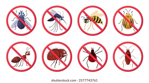 Set of prohibited insect vector icon