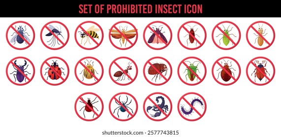 Set of prohibited insect vector icon