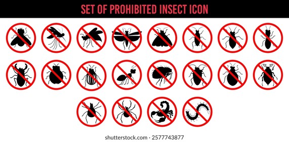 Set of prohibited insect vector icon