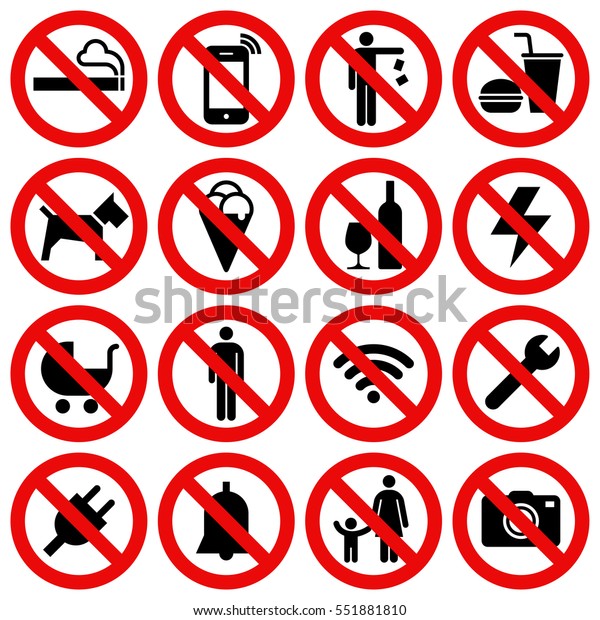 Set Prohibited No Stop Sign Isolated Stock Vector (Royalty Free) 551881810