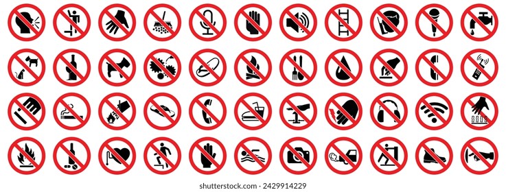 Set of Prohibited Sign Icons. Strictly prohibited signs. Vector.