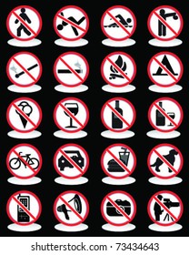 Set prohibited signs on black background, vector