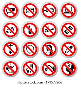 Set Prohibited symbols Office black signs on paper stickers, vector illustration