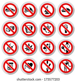 Set Prohibited symbols on paper stickers, vector illustration
