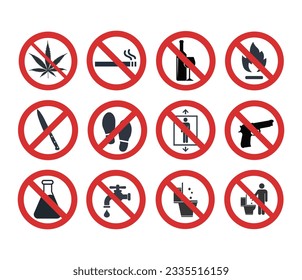 Set of prohibited symbols. Vector Illustration.