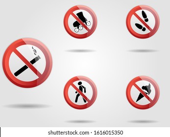 Set of prohibited vector sign. Illustration may use in camping areas, restaurant, parks or near houses. Warning, not allowed notifications