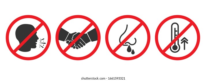 Set prohibiting icons  No cough  no handshake  no runny nose  no fever
