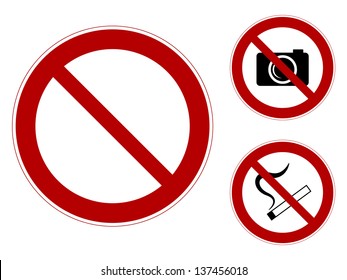 a set of prohibiting signs: template, Smoking, it is forbidden to photograph