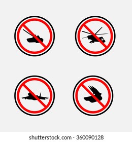 set of prohibiting signs, weapons.