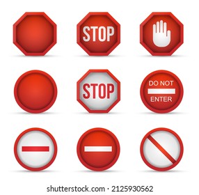 Set of prohibiting stop signs set on white background. Vector illustration