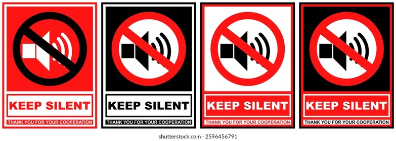 Set Prohibition keep silent public sign design vector illustration
