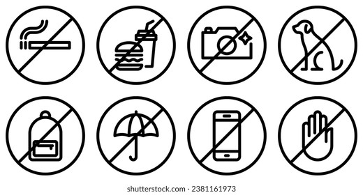 Set of prohibition line signs. Vector graphics