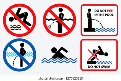 set of prohibition in the pool (do not pee, do not swim). eps 10 vector