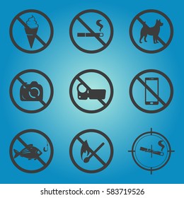 Set of prohibition sign. Flat vector illustration in black on white background.