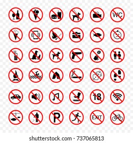 set of prohibition signs. collection of forbidden signs 