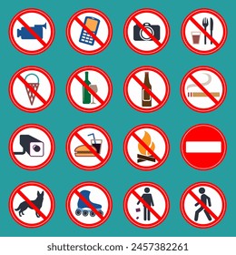 Set of prohibition signs for content