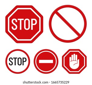 Set of prohibition signs. Flat design. Stop symbols. Vector icons.
