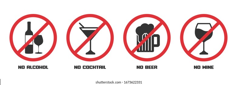 Set of prohibition signs no alcohol in a flat design
