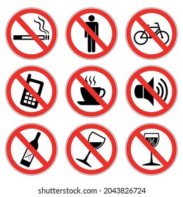 set of prohibition signs on a white background