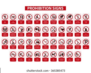 set of prohibition signs on white background