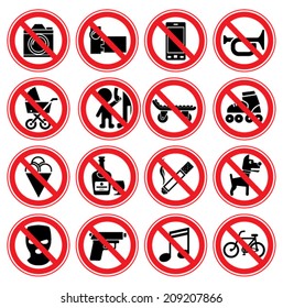 Set of prohibition signs. Vector illustration