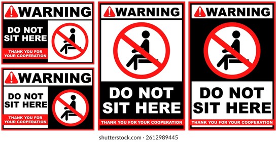 Set Prohibition warning do not sit here public sign design vector illustration