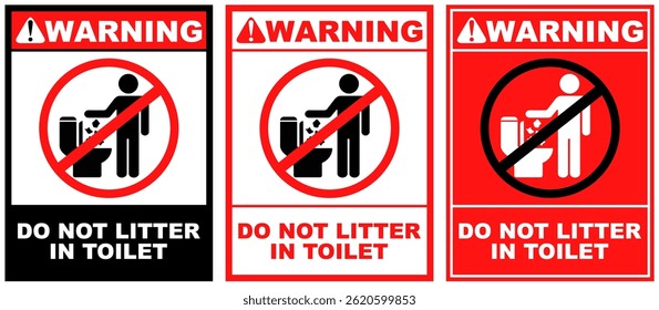 Set Prohibition warning do not litter in toilet public sign design vector illustration