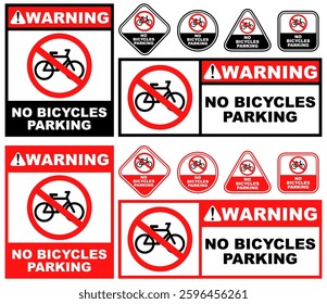 Set Prohibition warning no bicycle parking public sign design vector illustration