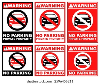 Set Prohibition warning no parking public sign design vector illustration